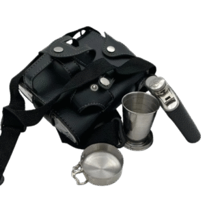 ست قمقمه دوقلو جیبی با کاور چرمی و شات تاشو